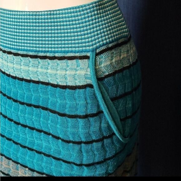 LOFT Women's Turquoise Blue Stripe Ribbed Cable Knit Sweater Skirt Soft Stretchy - Picture 9 of 11